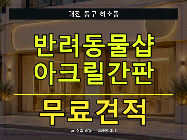 대전 동구 하소동 반려동물샵 아크릴간판 무료견적 안내 썸네일 · AI 연출 배경