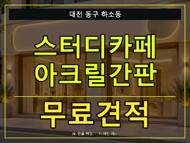 대전 동구 하소동 스터디카페 아크릴간판 무료견적 안내 썸네일 · AI 연출 배경