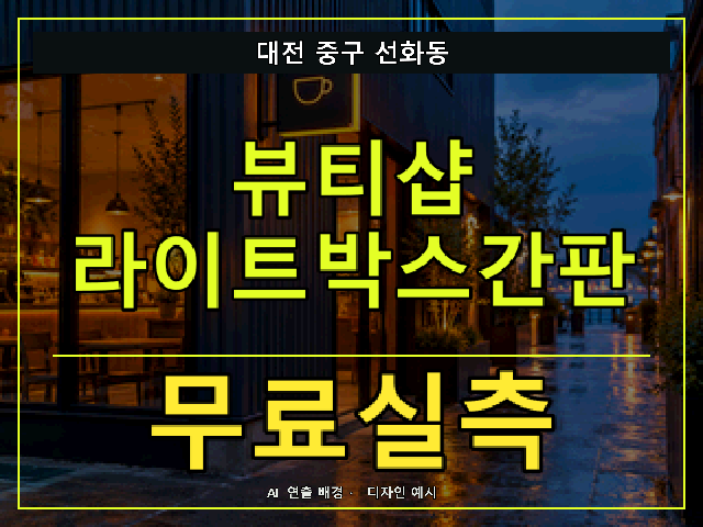 대전 중구 선화동 뷰티샵 라이트박스간판 무료실측 안내 썸네일 · AI 연출 배경