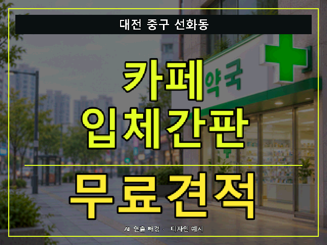 대전 중구 선화동 카페 입체간판 무료견적 안내 썸네일 · AI 연출 배경