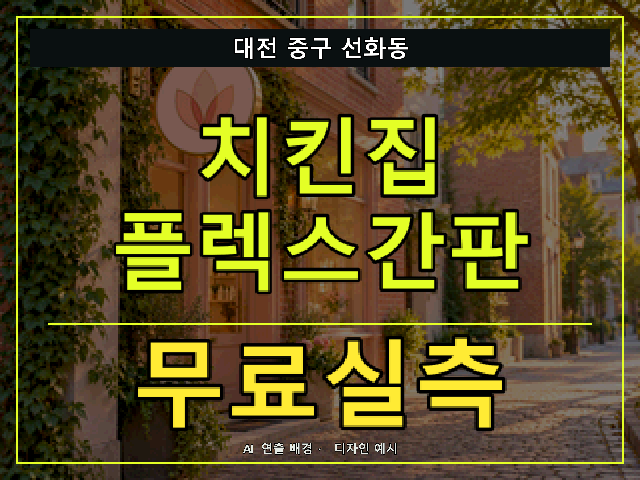 대전 중구 선화동 치킨집 플렉스간판 무료실측 안내 썸네일 · AI 연출 배경