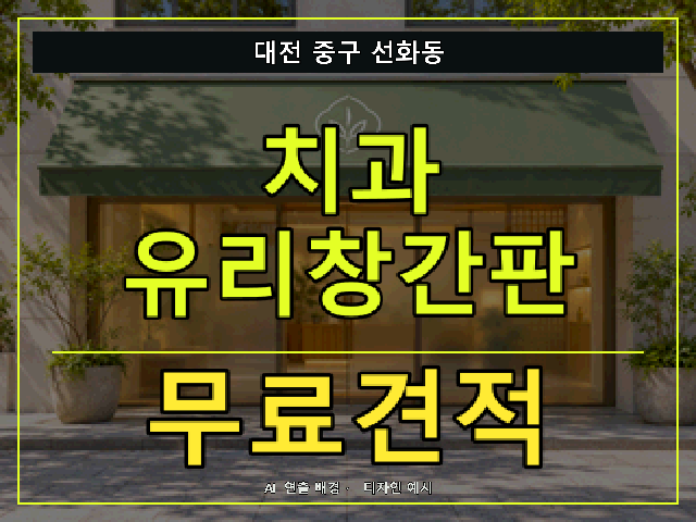대전 중구 선화동 치과 유리창간판 무료견적 안내 썸네일 · AI 연출 배경