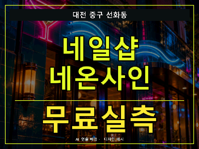 대전 중구 선화동 네일샵 네온사인 무료실측 안내 썸네일 · AI 연출 배경