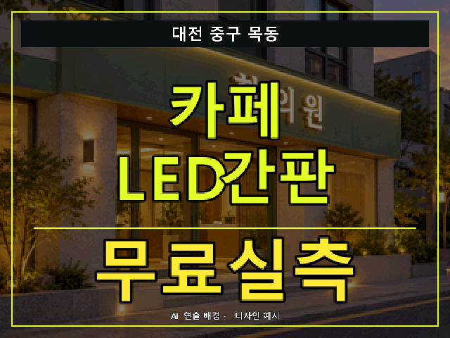 대전 중구 목동 카페 LED간판 무료실측 안내 썸네일 · AI 연출 배경