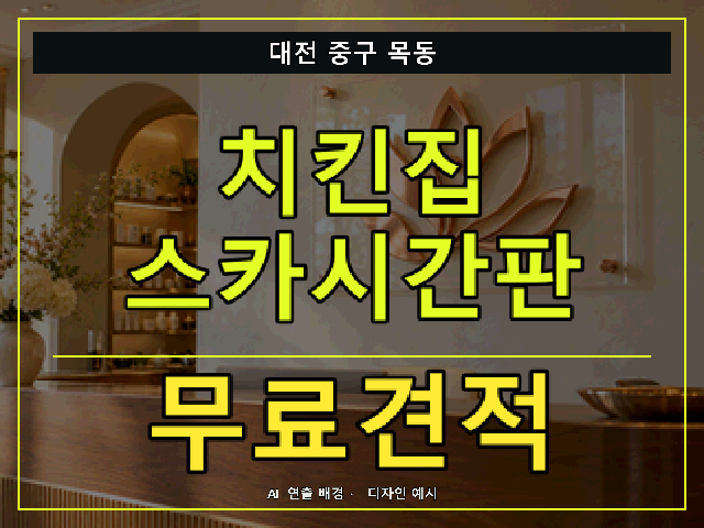 대전 중구 목동 치킨집 스카시간판 무료견적 안내 썸네일 · AI 연출 배경