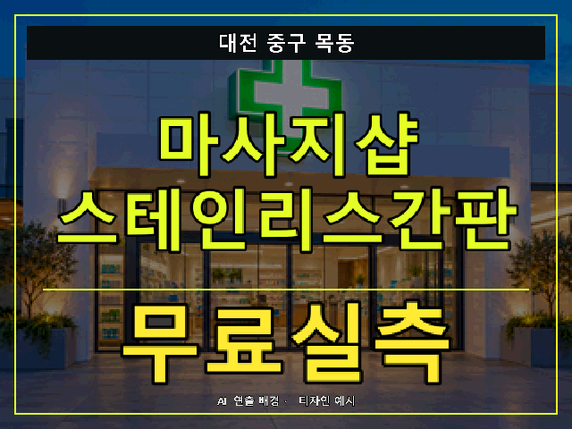 대전 중구 목동 마사지샵 스테인리스간판 무료실측 안내 썸네일 · AI 연출 배경
