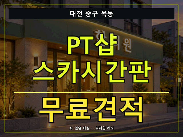 대전 중구 목동 PT샵 스카시간판 무료견적 안내 썸네일 · AI 연출 배경
