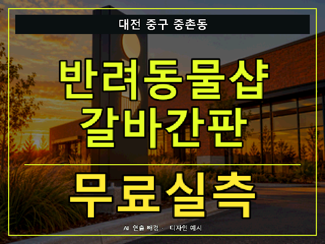 대전 중구 중촌동 반려동물샵 갈바간판 무료실측 안내 썸네일 · AI 연출 배경