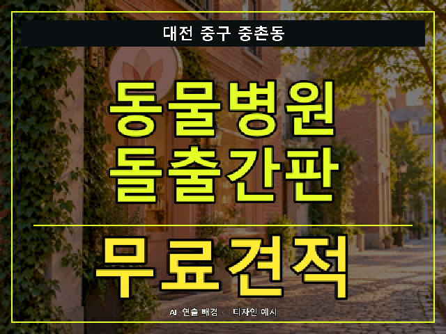 대전 중구 중촌동 동물병원 돌출간판 무료견적 안내 썸네일 · AI 연출 배경