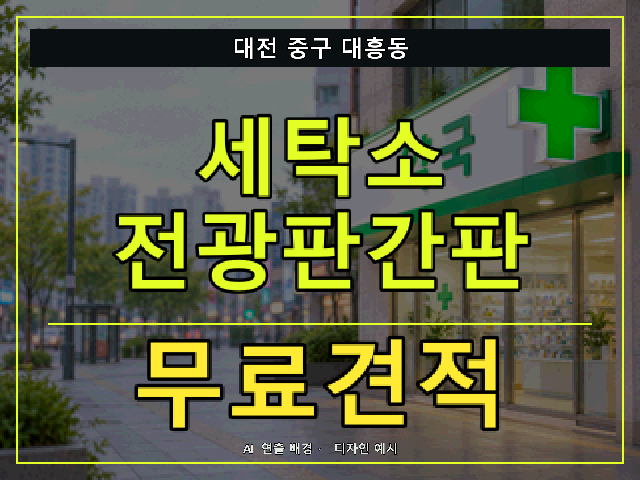 대전 중구 대흥동 세탁소 전광판간판 무료견적 안내 썸네일 · AI 연출 배경