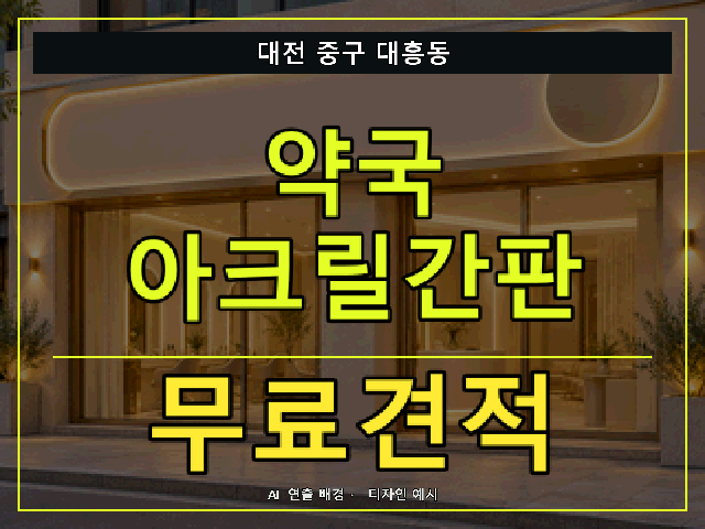 대전 중구 대흥동 약국 아크릴간판 무료견적 안내 썸네일 · AI 연출 배경