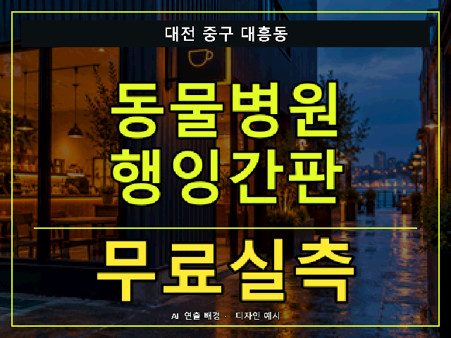 대전 중구 대흥동 동물병원 행잉간판 무료실측 안내 썸네일 · AI 연출 배경