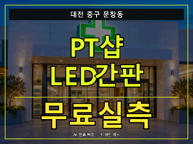 대전 중구 문창동 PT샵 LED간판 무료실측 안내 썸네일 · AI 연출 배경