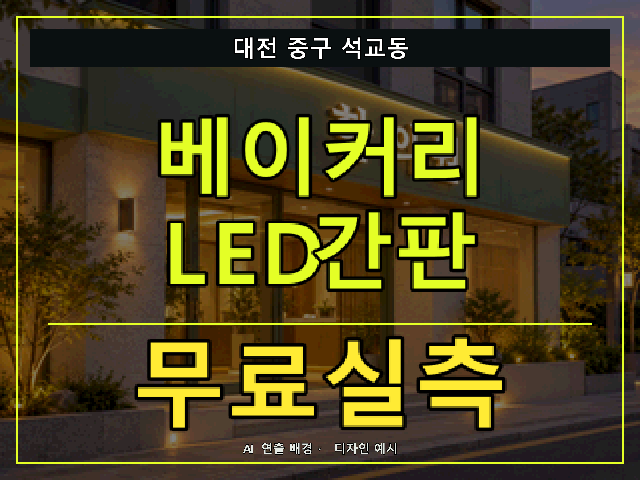 대전 중구 석교동 베이커리 LED간판 무료실측 안내 썸네일 · AI 연출 배경