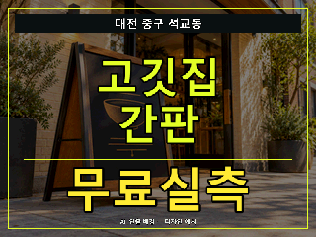 대전 중구 석교동 고깃집 간판 무료실측 안내 썸네일 · AI 연출 배경