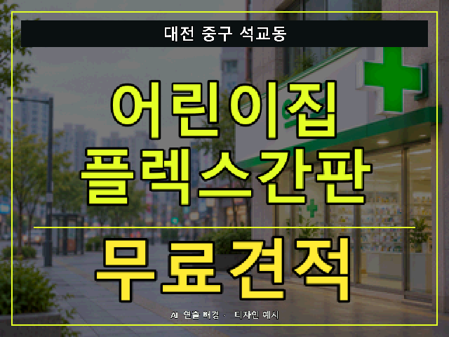 대전 중구 석교동 어린이집 플렉스간판 무료견적 안내 썸네일 · AI 연출 배경