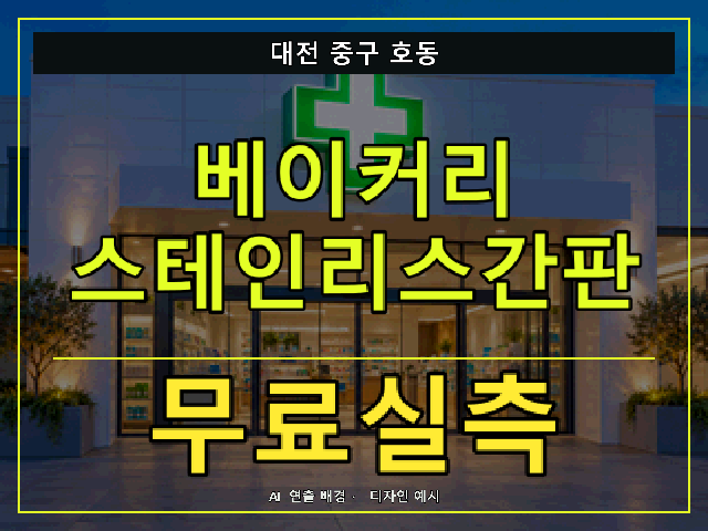 대전 중구 호동 베이커리 스테인리스간판 무료실측 안내 썸네일 · AI 연출 배경