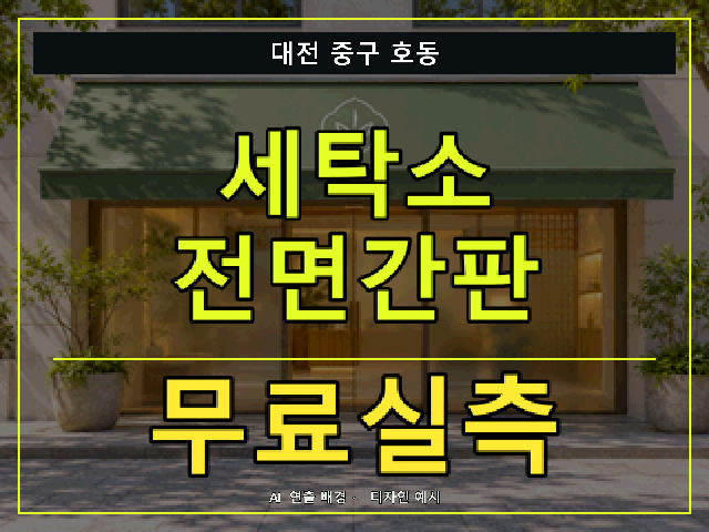 대전 중구 호동 세탁소 전면간판 무료실측 안내 썸네일 · AI 연출 배경
