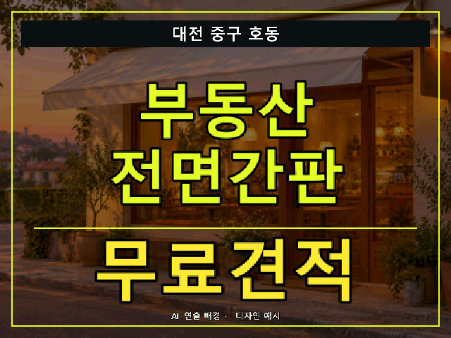 대전 중구 호동 부동산 전면간판 무료견적 안내 썸네일 · AI 연출 배경