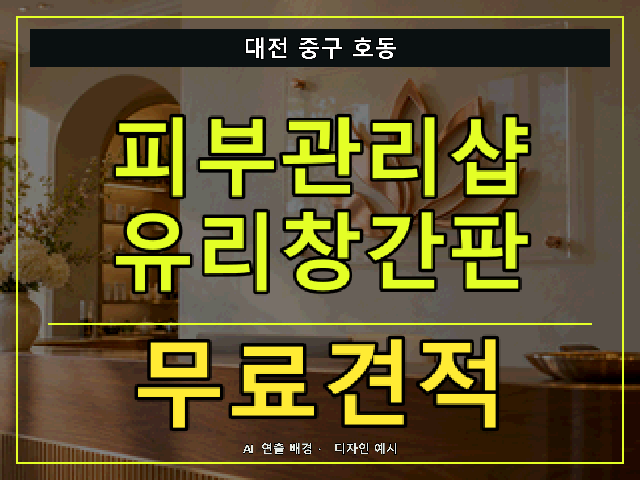 대전 중구 호동 피부관리샵 유리창간판 무료견적 안내 썸네일 · AI 연출 배경