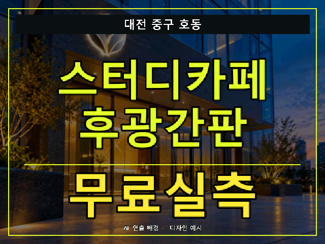 대전 중구 호동 스터디카페 후광간판 무료실측 안내 썸네일 · AI 연출 배경