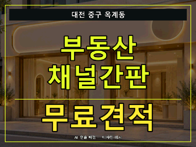 대전 중구 옥계동 부동산 채널간판 무료견적 안내 썸네일 · AI 연출 배경