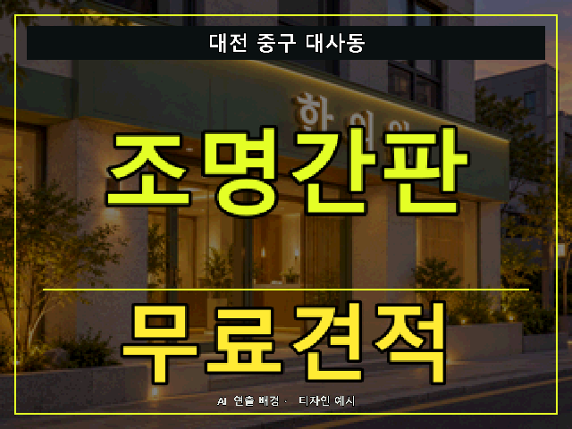 대전 중구 대사동 조명간판 무료견적 안내 썸네일 · AI 연출 배경