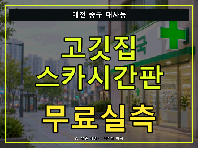 대전 중구 대사동 고깃집 스카시간판 무료실측 안내 썸네일 · AI 연출 배경