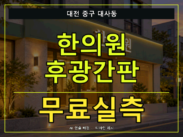 대전 중구 대사동 한의원 후광간판 무료실측 안내 썸네일 · AI 연출 배경