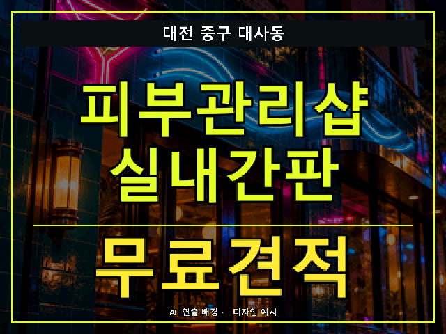 대전 중구 대사동 피부관리샵 실내간판 무료견적 안내 썸네일 · AI 연출 배경