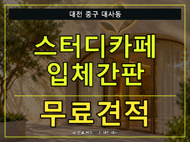 대전 중구 대사동 스터디카페 입체간판 무료견적 안내 썸네일 · AI 연출 배경