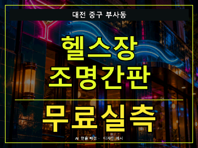 대전 중구 부사동 헬스장 조명간판 무료실측 안내 썸네일 · AI 연출 배경