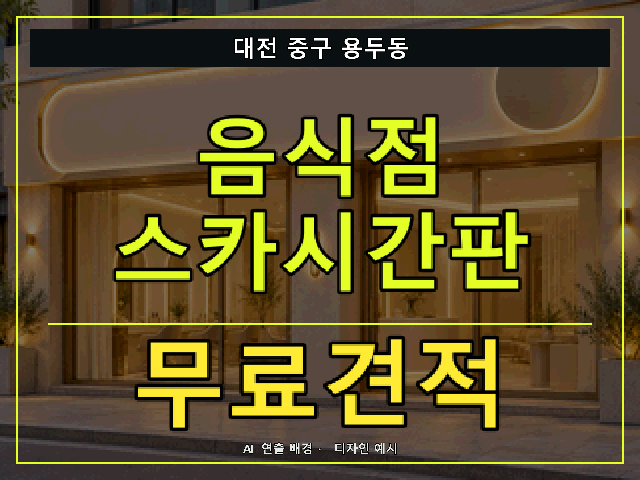 대전 중구 용두동 음식점 스카시간판 무료견적 안내 썸네일 · AI 연출 배경