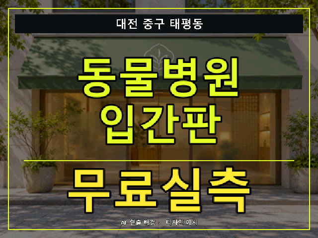 대전 중구 태평동 동물병원 입간판 무료실측 안내 썸네일 · AI 연출 배경