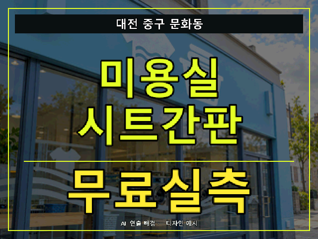 대전 중구 문화동 미용실 시트간판 무료실측 안내 썸네일 · AI 연출 배경