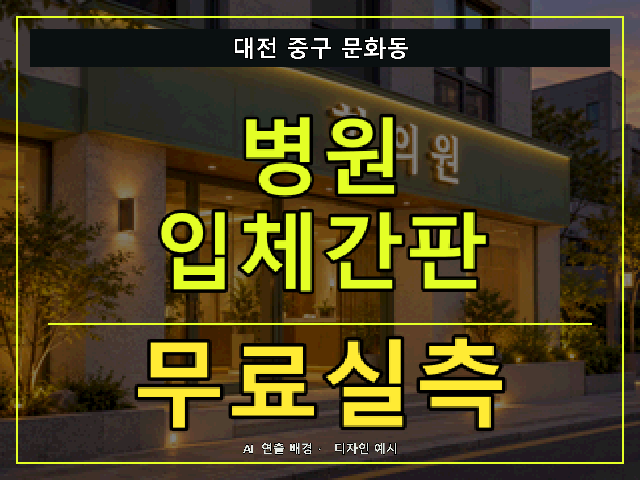대전 중구 문화동 병원 입체간판 무료실측 안내 썸네일 · AI 연출 배경