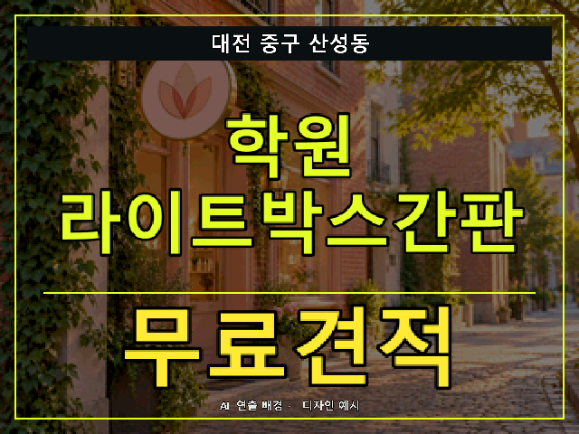대전 중구 산성동 학원 라이트박스간판 무료견적 안내 썸네일 · AI 연출 배경