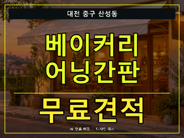 대전 중구 산성동 베이커리 어닝간판 무료견적 안내 썸네일 · AI 연출 배경