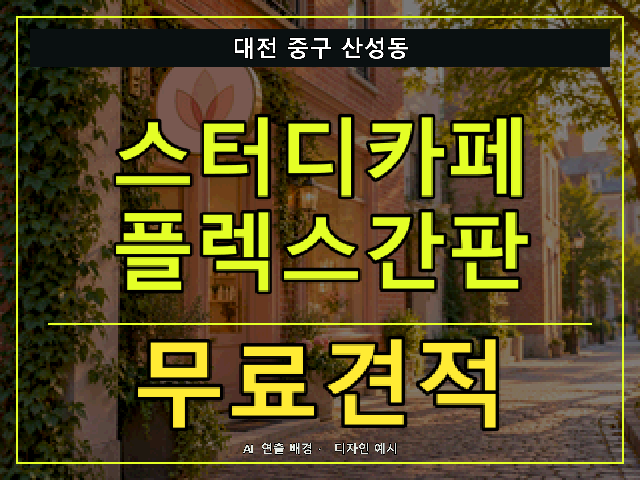 대전 중구 산성동 스터디카페 플렉스간판 무료견적 안내 썸네일 · AI 연출 배경