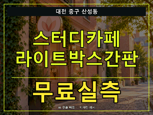 대전 중구 산성동 스터디카페 라이트박스간판 무료실측 안내 썸네일 · AI 연출 배경