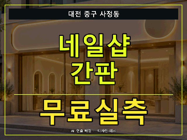대전 중구 사정동 네일샵 간판 무료실측 안내 썸네일 · AI 연출 배경