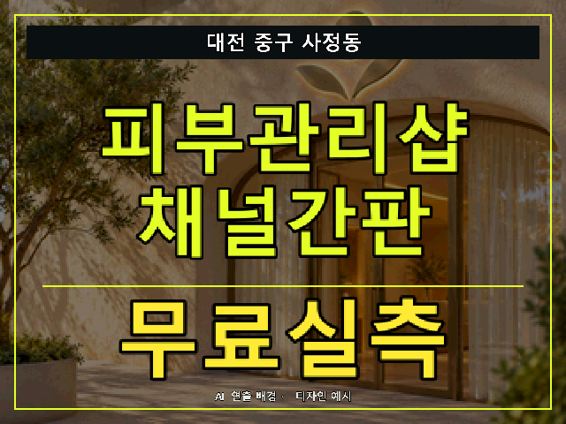 대전 중구 사정동 피부관리샵 채널간판 무료실측 안내 썸네일 · AI 연출 배경