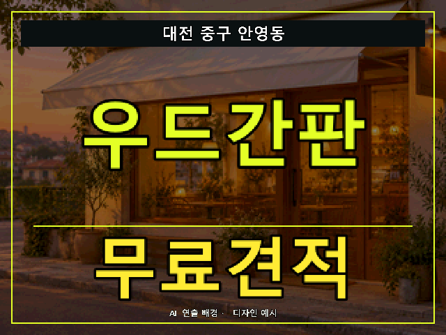 대전 중구 안영동 우드간판 무료견적 안내 썸네일 · AI 연출 배경