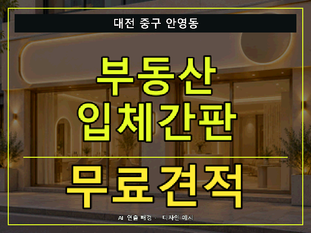 대전 중구 안영동 부동산 입체간판 무료견적 안내 썸네일 · AI 연출 배경