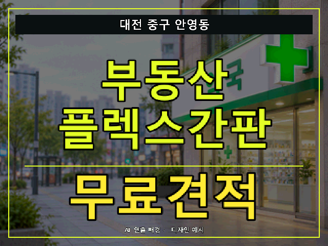 대전 중구 안영동 부동산 플렉스간판 무료견적 안내 썸네일 · AI 연출 배경