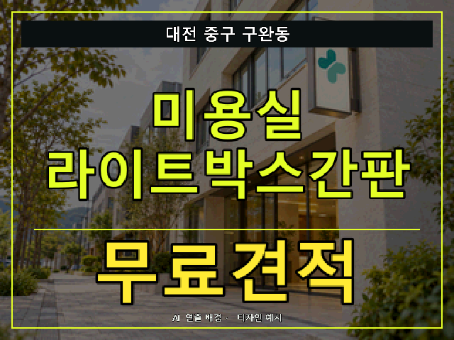 대전 중구 구완동 미용실 라이트박스간판 무료견적 안내 썸네일 · AI 연출 배경