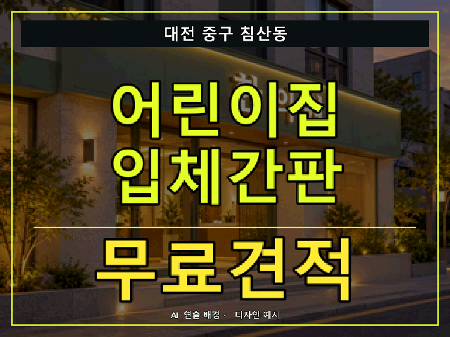 대전 중구 침산동 어린이집 입체간판 무료견적 안내 썸네일 · AI 연출 배경