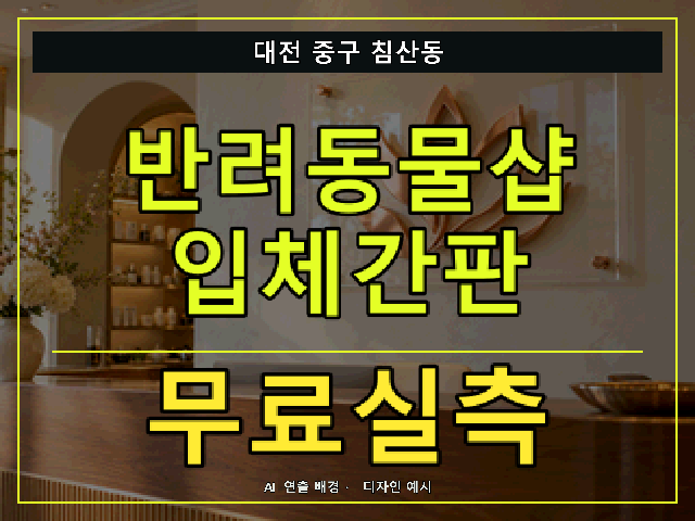 대전 중구 침산동 반려동물샵 입체간판 무료실측 안내 썸네일 · AI 연출 배경