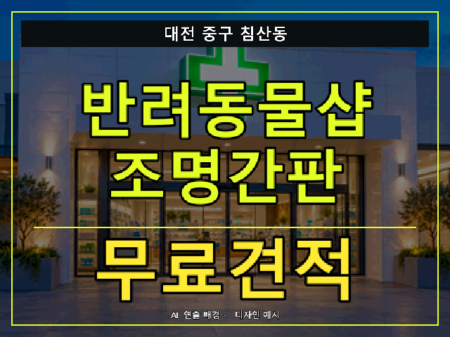 대전 중구 침산동 반려동물샵 조명간판 무료견적 안내 썸네일 · AI 연출 배경