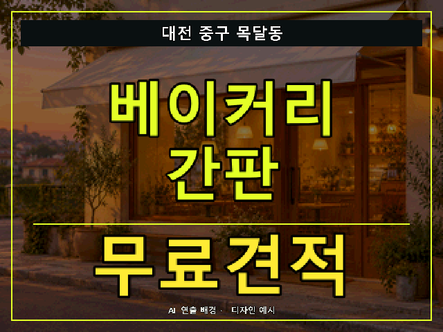 대전 중구 목달동 베이커리 간판 무료견적 안내 썸네일 · AI 연출 배경